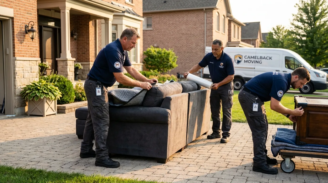 Large estate moving crew wrapping furniture in Huntersville, NC